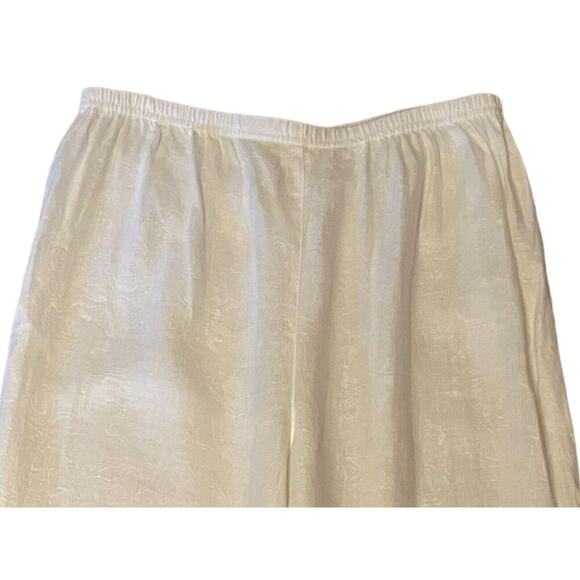 Nino Wong Women’s White 100% Linen Flowy Pants Elastic Waist Large Coastal - Picture 2 of 8